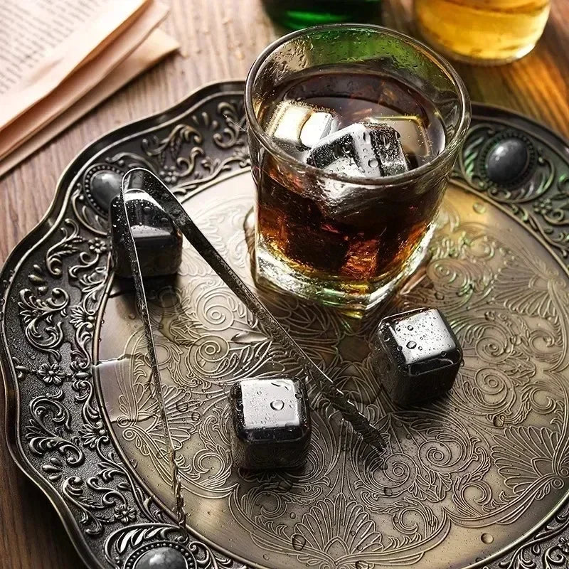 Reusable Stainless Steel Whiskey Stones with Tongs