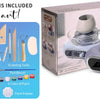 A box and components for a mini pottery wheel kit including tools, paint, and accessories.