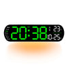 A black digital wall clock displaying the time 20:38, date, and temperature, with an orange glow.