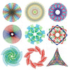 A collection of 22 intricate spiral art drawings created using a Spirograph kit.