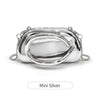 A small silver metal clutch bag with a curved design shown against a white background.