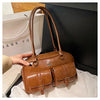 Women's Retro PU Leather Shoulder Bag with Multiple Pockets & Detachable Charm