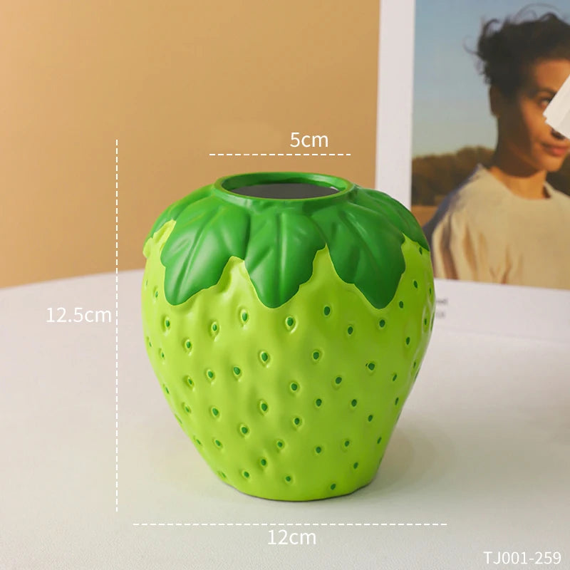 Strawberry-Shaped Resin Vase for Home Decor
