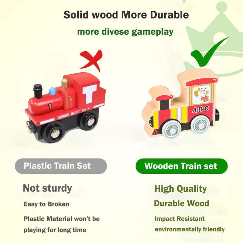 Montessori Magnetic Wooden Train Set with Animal & Vehicle Carriages