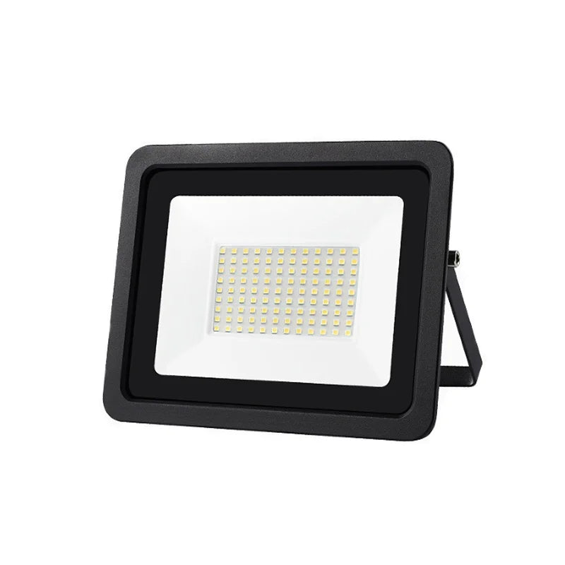 A square black LED flood light with a white diffuser and multiple light sources.