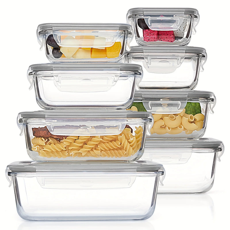 8-Piece Borosilicate Glass Food Storage Set with Leak-Proof Lids