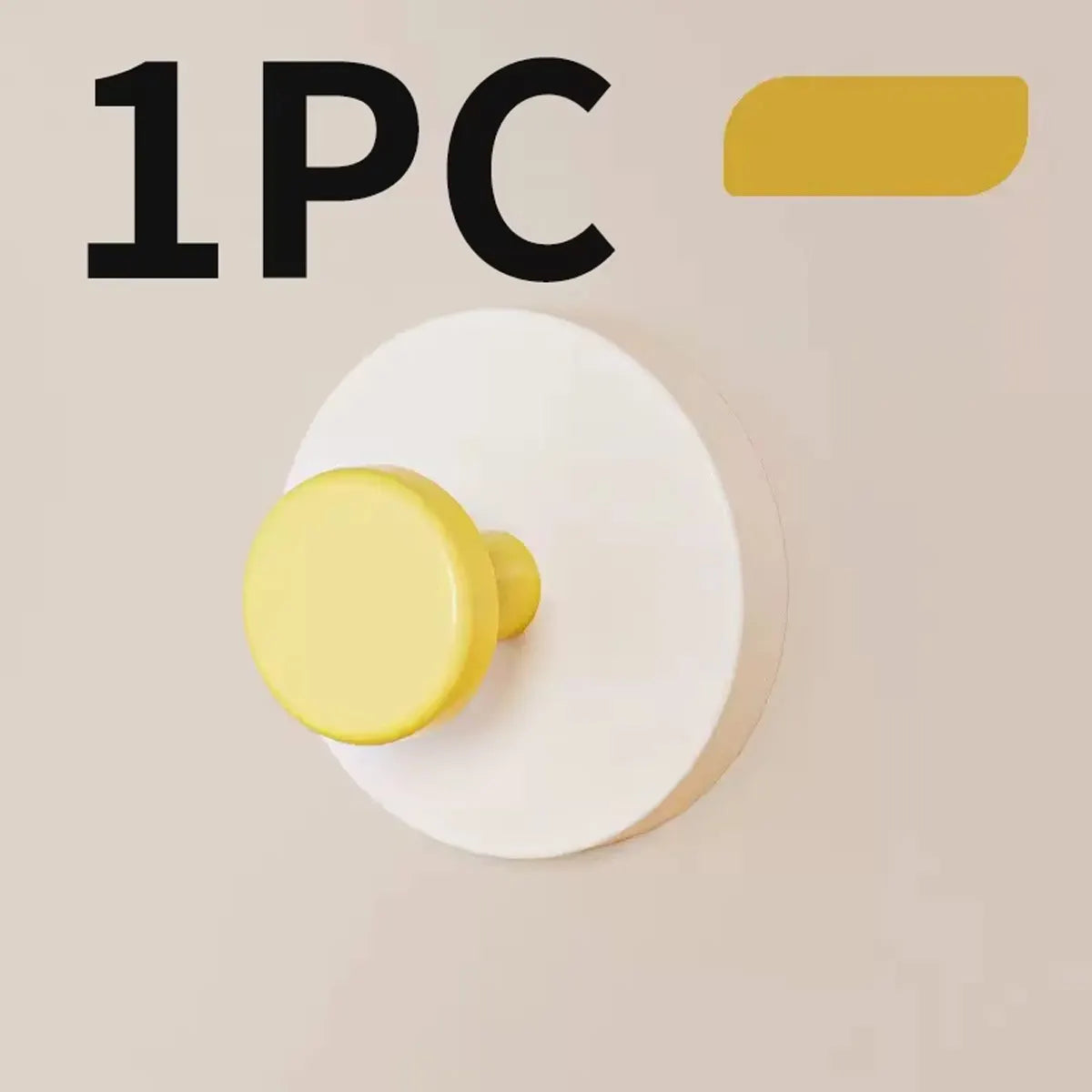 A single yellow suction cup hook is shown on a white circular background.