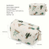 A beige fabric diaper organizer with a rainbow print featuring cacti and leaves, shown from the top and side.