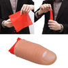 A close-up of a classic magic thumb tip with vanishing silk, showing the red silicone product and its packaging.