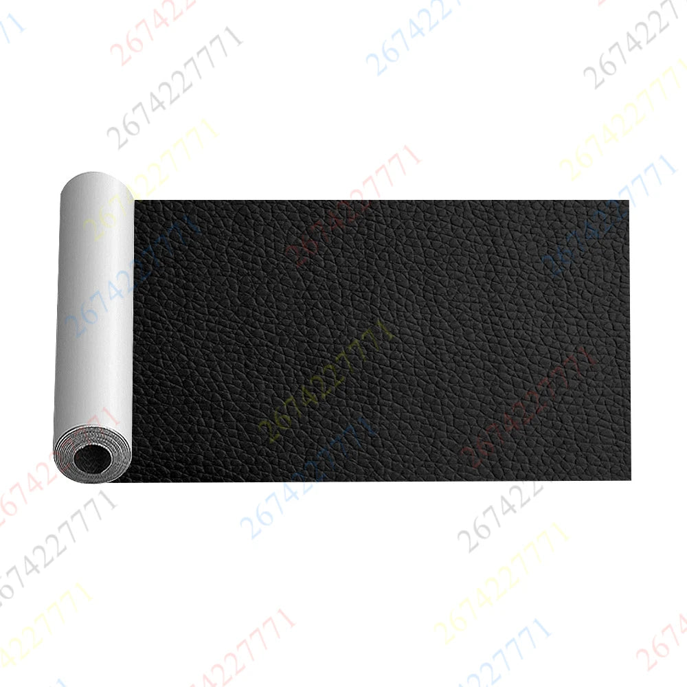 Roll of black self-adhesive faux leather repair tape for furniture and accessories
