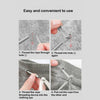 Instructions showing how to thread a rope through a hole using a spring-loaded tool.