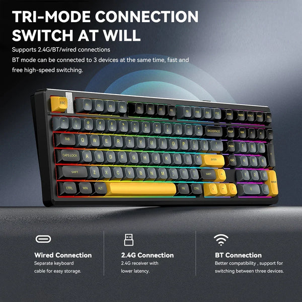 Teclado mecánico inalámbrico con teclas PBT e iluminación RGB