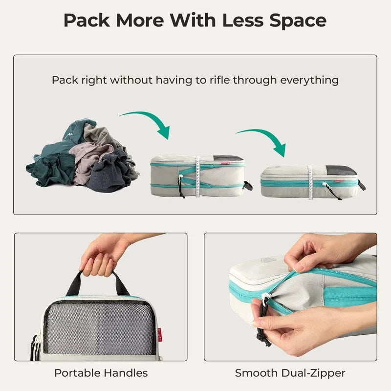 Compression Packing Cubes Set with Expandable Travel Organizers