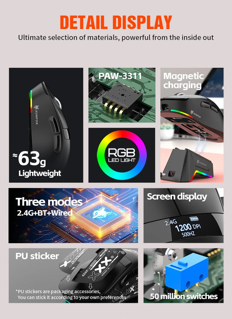 Lightweight Wireless Gaming Mouse with RGB Charging Base