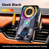 Sleek black car phone holder with a temperature control display and dual-motor rotating semiconductor cooling