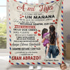 A personalized Spanish flannel throw blanket featuring text about a mother and child.