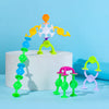 Colorful silicone suction bath toys shaped like molecules and atoms displayed on a white stand.