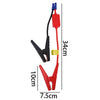 A red and black heavy-duty car jump starter cable clamp with a 34cm length and 10cm section.