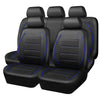 A full set of black leather car seat covers with headrests shown in a row.