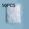 A pile of 50 transparent disposable shower caps for hair dyeing and bathing.