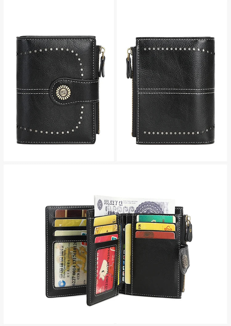 Vintage RFID-Blocking Tri-Fold Wallet with Ample Storage