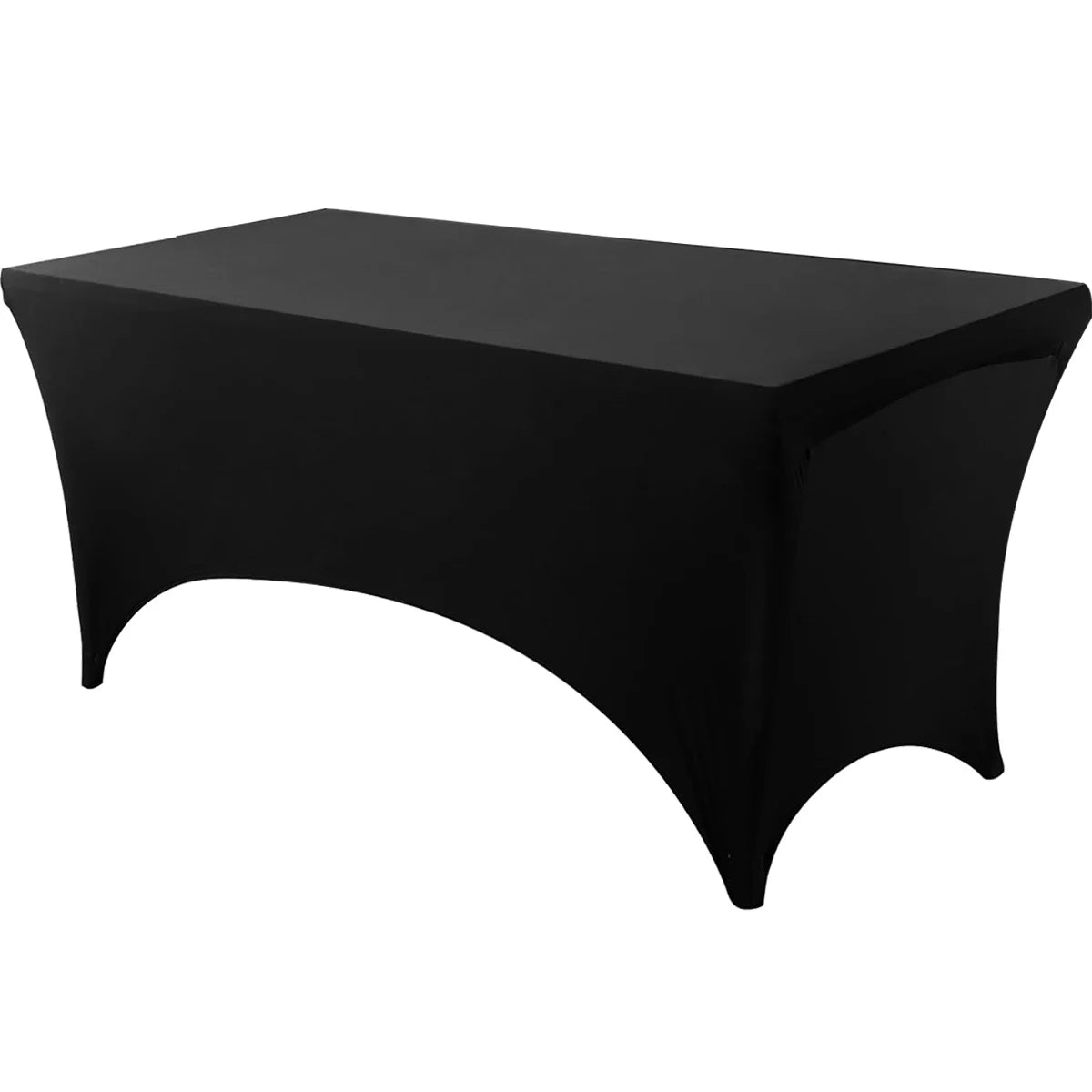 Black stretchable spandex tablecloth covering a rectangular table.