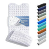 Extra long non-slip bathtub mat with suction cups and drain holes shown in various colors.