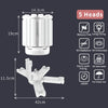 A white adjustable LED garage light bulb with five heads and an E27 base shown in various dimensions.