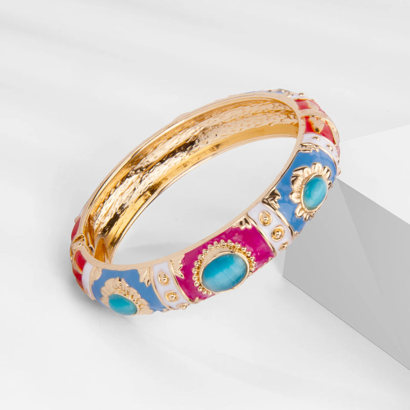 Enamel Bangle Bracelet with Rose Gold Plating