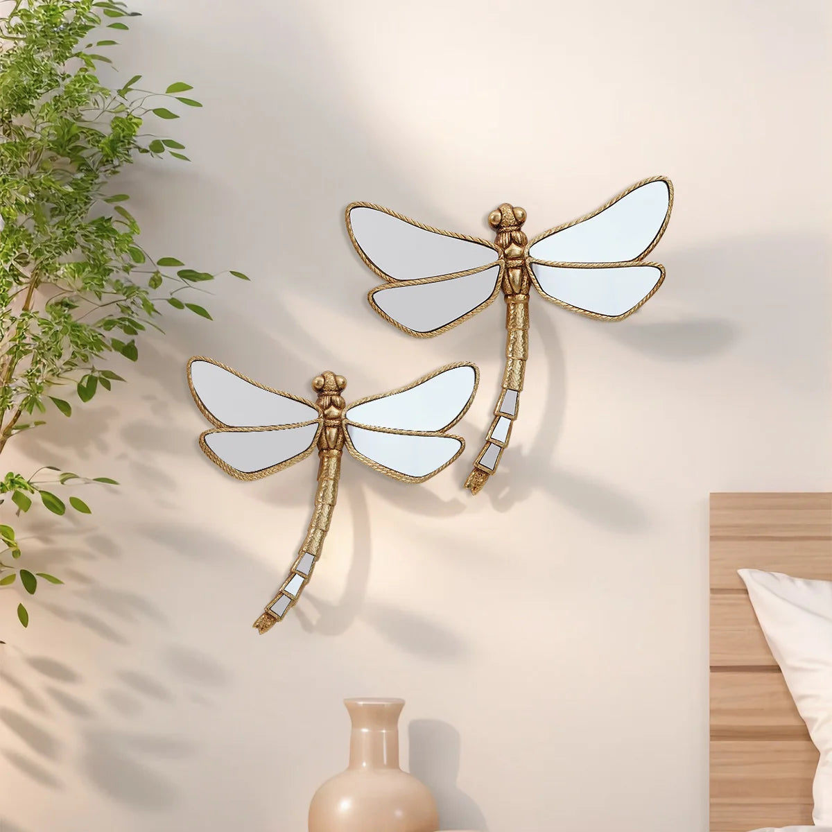 Golden Curly-Tailed Dragonfly Wall Decor - Resin Art Piece
