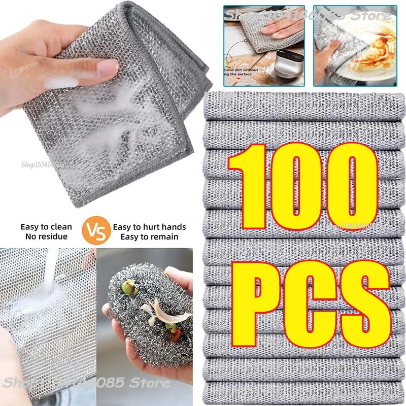 Double-Layer Steel Wire Cleaning Cloths for Kitchen