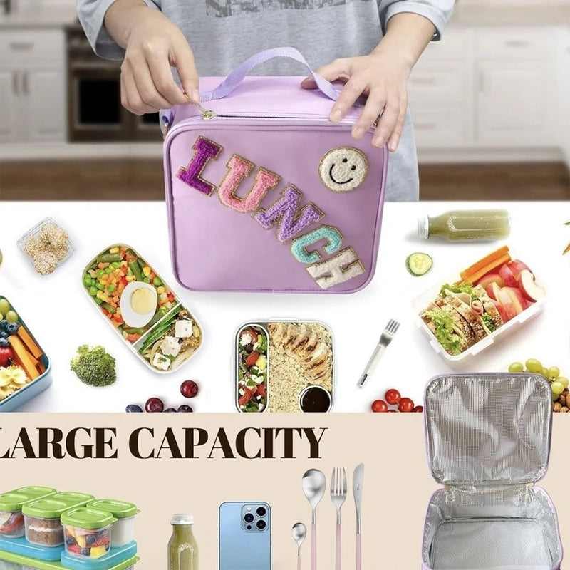 Insulated Lunch Bag with Adjustable Strap & Chenille Patch