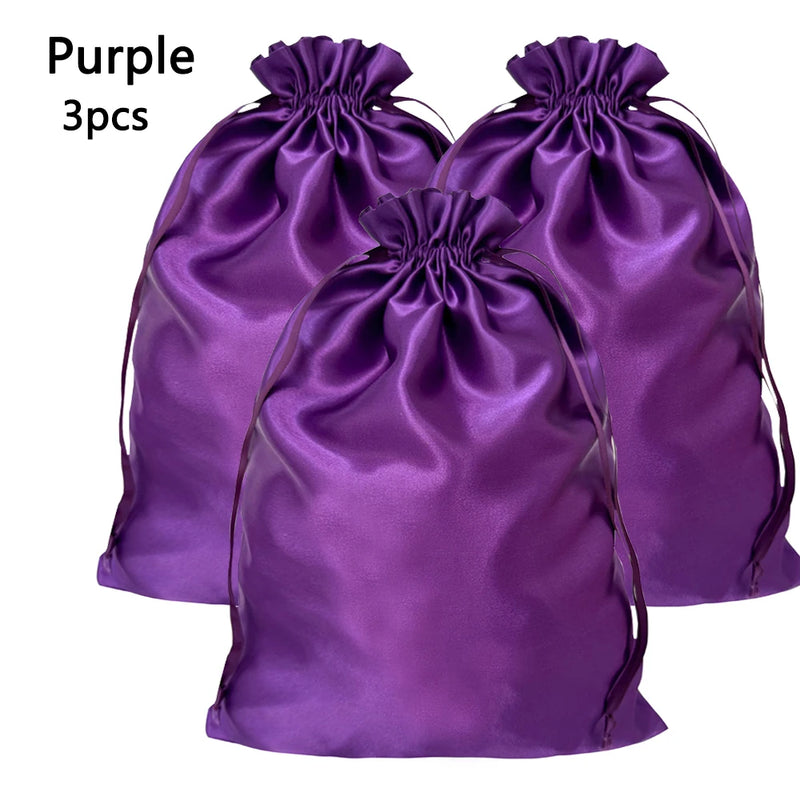 Satin Wig Storage Bags with Drawstring Closure