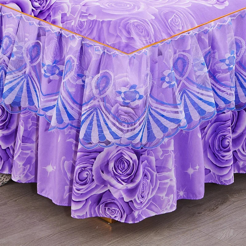 Lace-Trimmed Bed Skirt with Printed Design