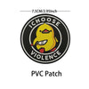 A black circular PVC patch featuring a yellow penguin with an open mouth, surrounded by text that reads ICHOOSE VIOLENCE.