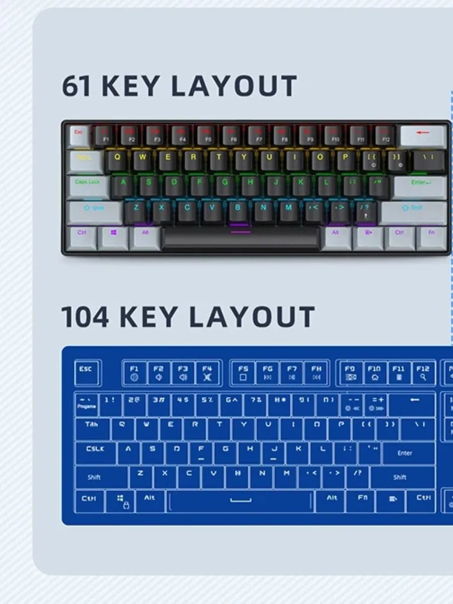 Compact 61-Key Mechanical Gaming Keyboard with RGB Backlighting