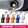 Set of five metal whistles for car exhaust pipes in various colors including black red gold blue and silver