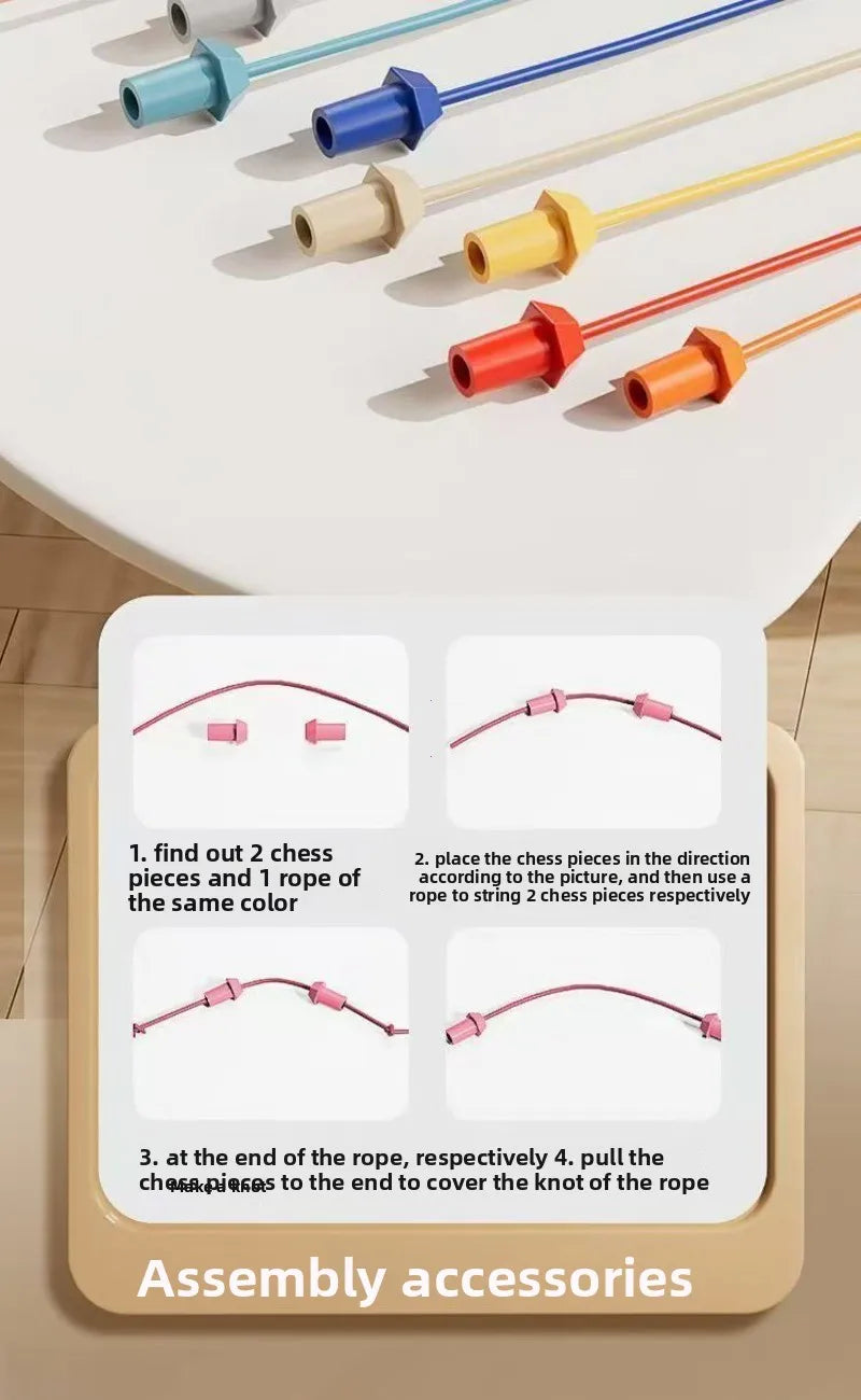 Assyemly accessories showing various colored ropes and connectors for a puzzle kit