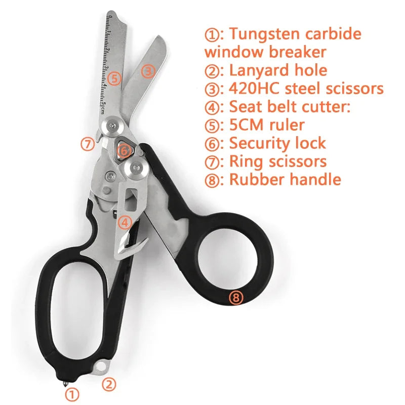 6-in-1 Foldable Emergency Rescue Scissors with Safety Hammer