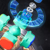 A blue and green magnetic speed cube is shown with an adjustment tool, demonstrating 9-level adjustment tension.