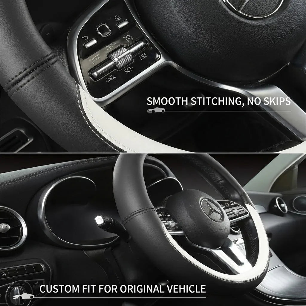 Premium Napa Leather Steering Wheel Cover – Universal Fit, All-Season Comfort