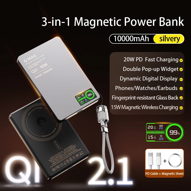 Magnetic Wireless Power Bank with 20W Fast Charging (5000mAh / 10000mAh) — Qi 2.1 Compatible