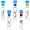 A set of six anti-jump sewing machine needles in various colors and sizes packaged in clear tubes.