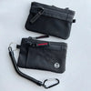 Black RFID-blocking travel wallet with a carabiner clip and RFID protection feature