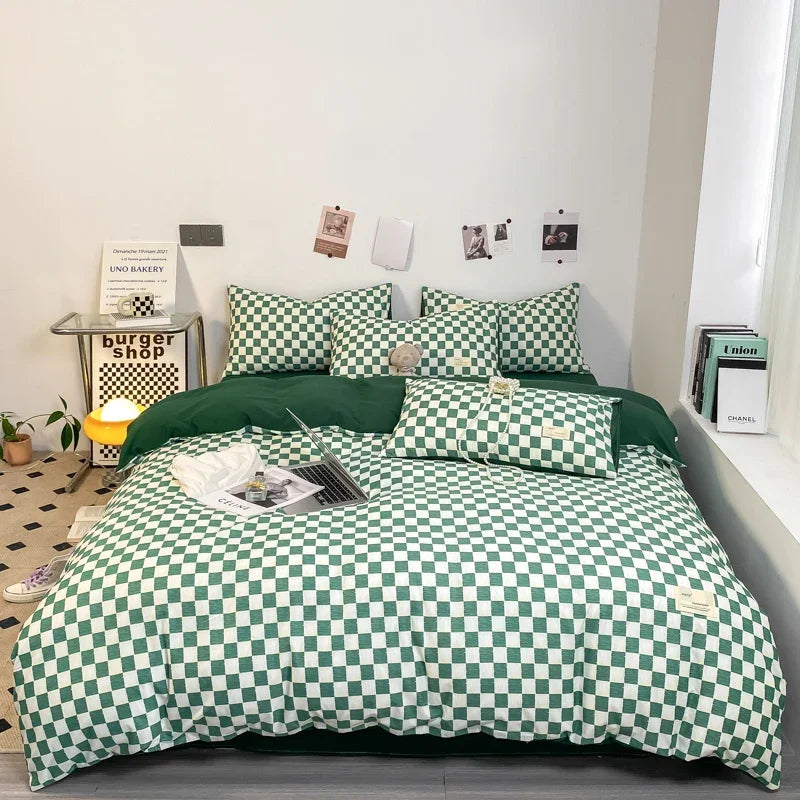 Black and White Plaid Duvet Cover Set with Pillowcases