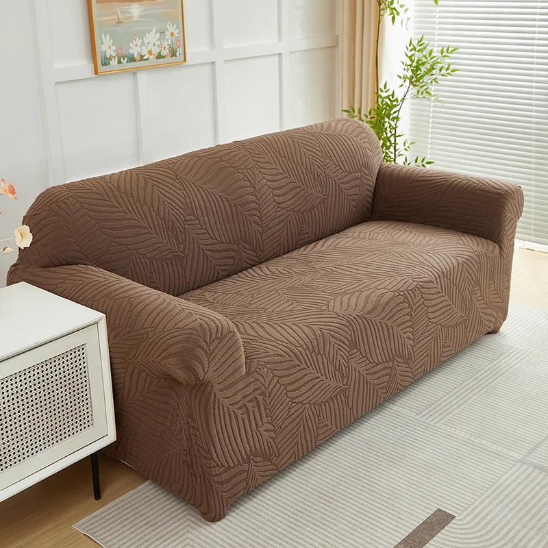 Jacquard Leaf Pattern Stretch Sofa Cover with Non-Slip Backing