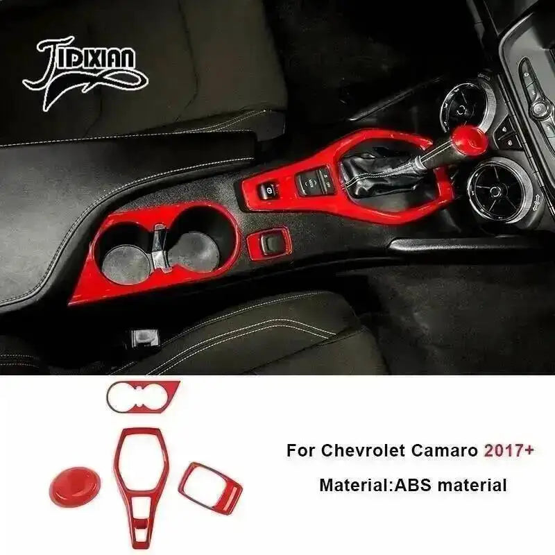 Red interior and exterior trim kit for Chevrolet Camaro featuring ABS material components