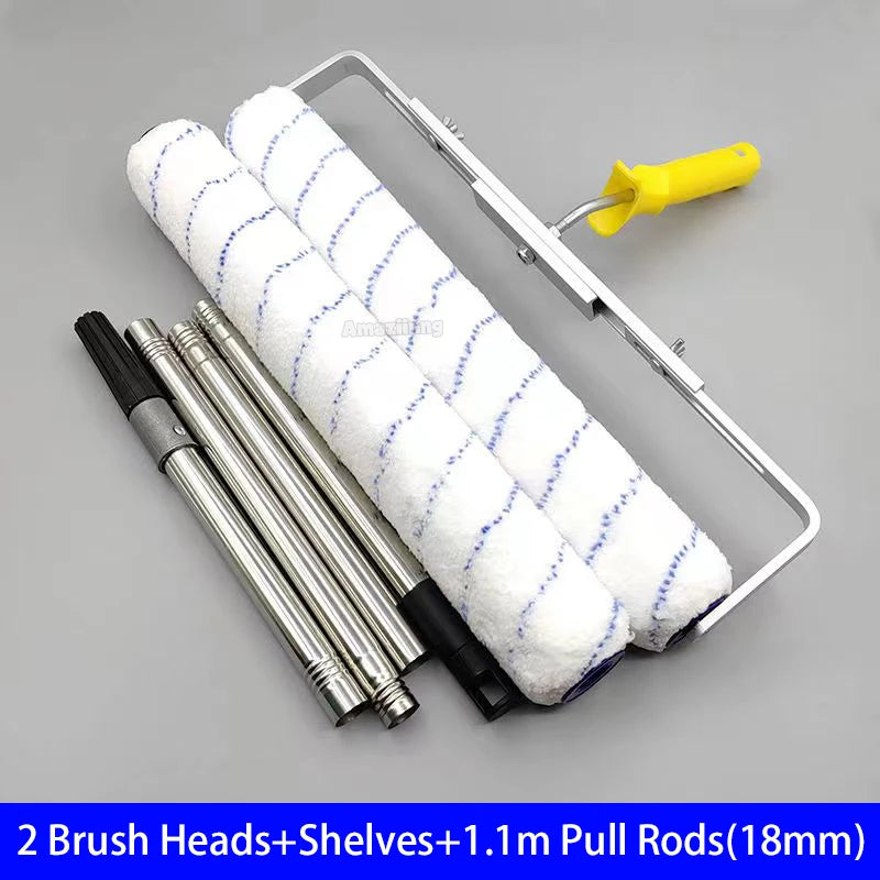 Set of 2 brush heads, shelves, and 1.1m pull rods for paint rollers with aluminum alloy handles