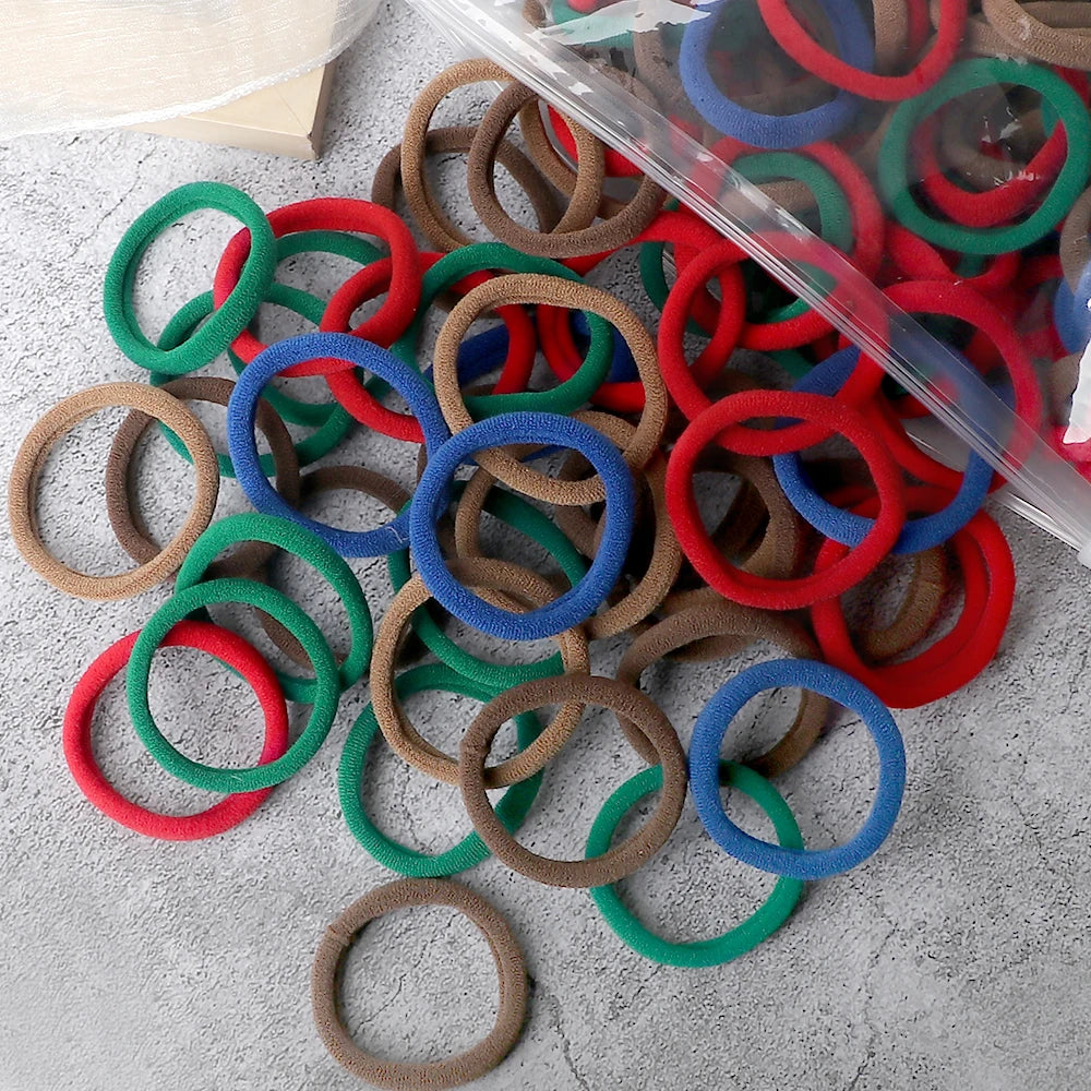 50-Pack Solid Color Elastic Hair Ties for Women & Girls