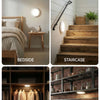 A set of rechargeable motion sensor lights shown in various contexts: bedside, staircase, closet, and kitchen.